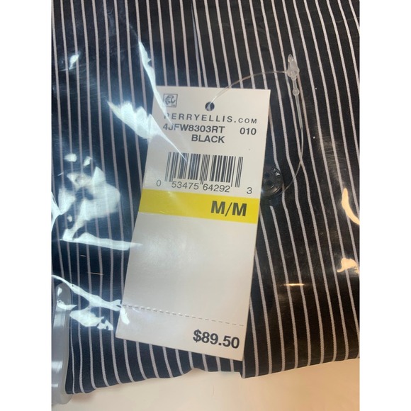 Perry Ellis Mens Slim Fit Stretch Black White Pinstripe Dress Shirt M M - Picture 3 of 6